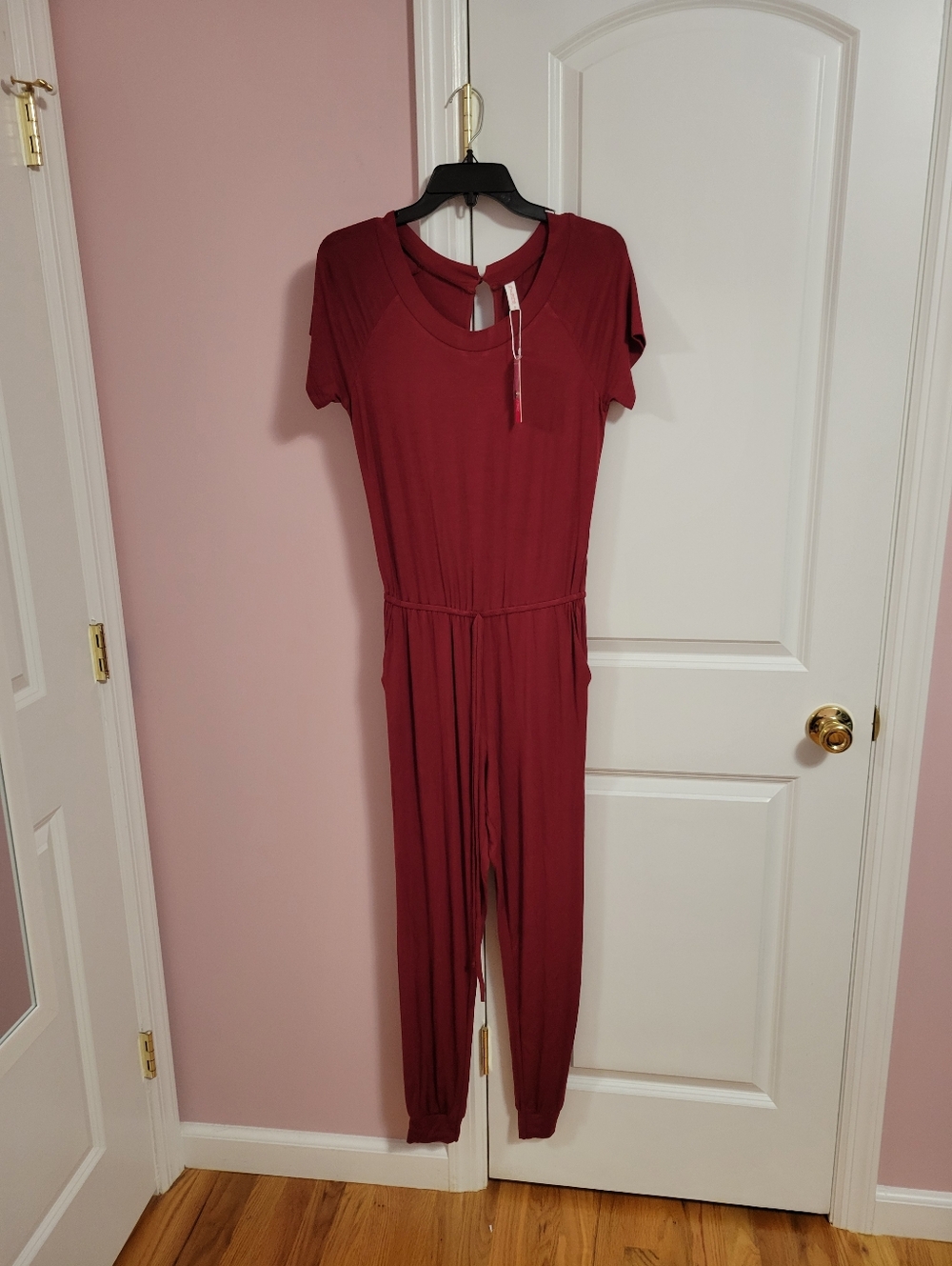 NWT Womens Maroon Short Sleeve Jumpsuit Romper- S- Loungewear, Travel, Comfy